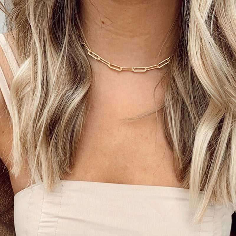 Modern Style Plated Large Paperclip Chain Link Necklace - Gold