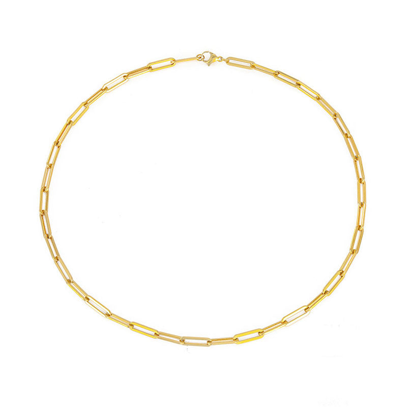 Modern Style Plated Large Paperclip Chain Link Necklace - Gold