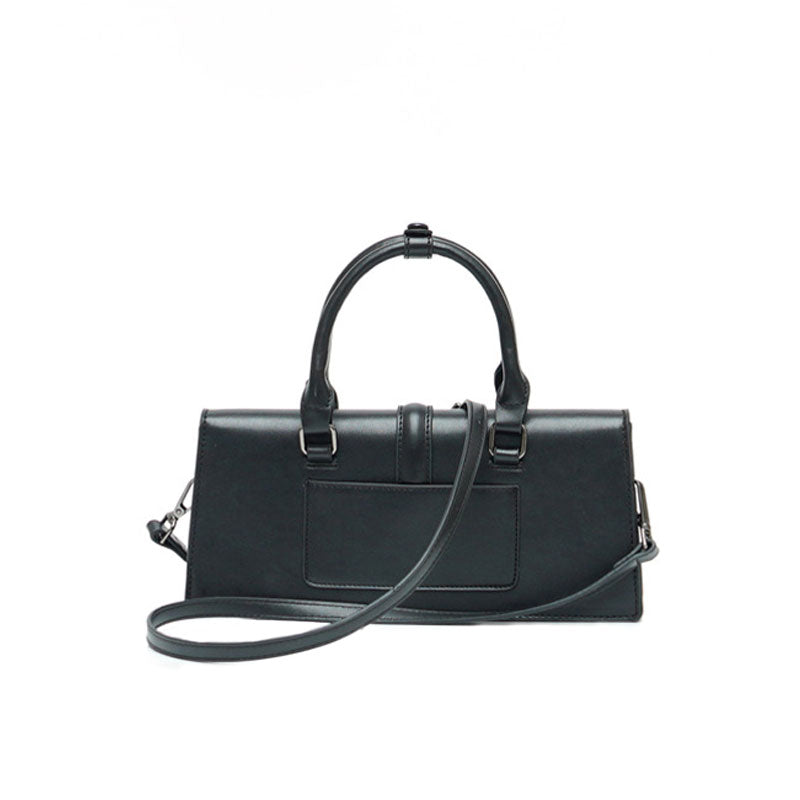 Office Style Faux Leather Top Handle Crossbody Baguette Bag - Black