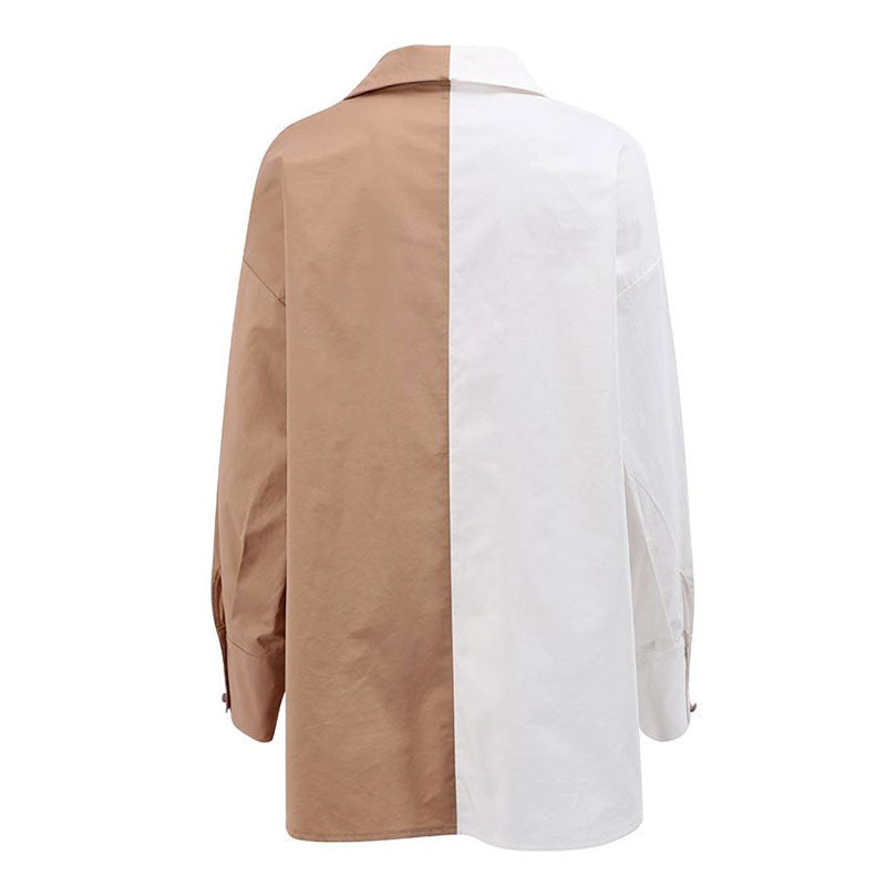 Oversized Color Block Button Down Pocketed Shorts Matching Set - Khaki