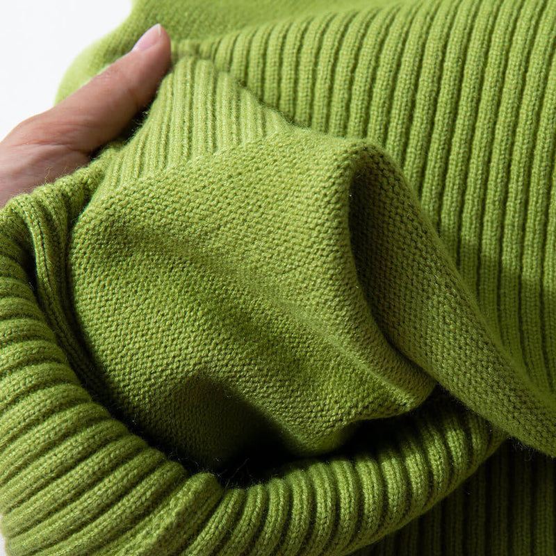 Oversized Rib Knit High Low Turtleneck Long Sleeve Sweater - Olive