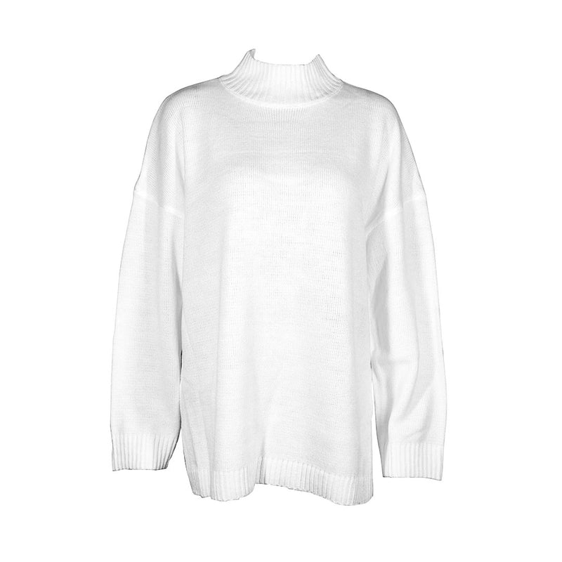 Women's Ribbed Turtleneck Sweater Long Sleeve Knitted Solid Pullover white