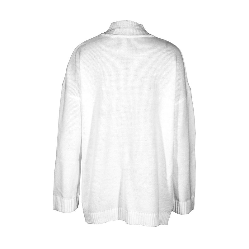 Oversized Rib Knit Mock Neck Drop Shoulder Long Sleeve Sweater - White