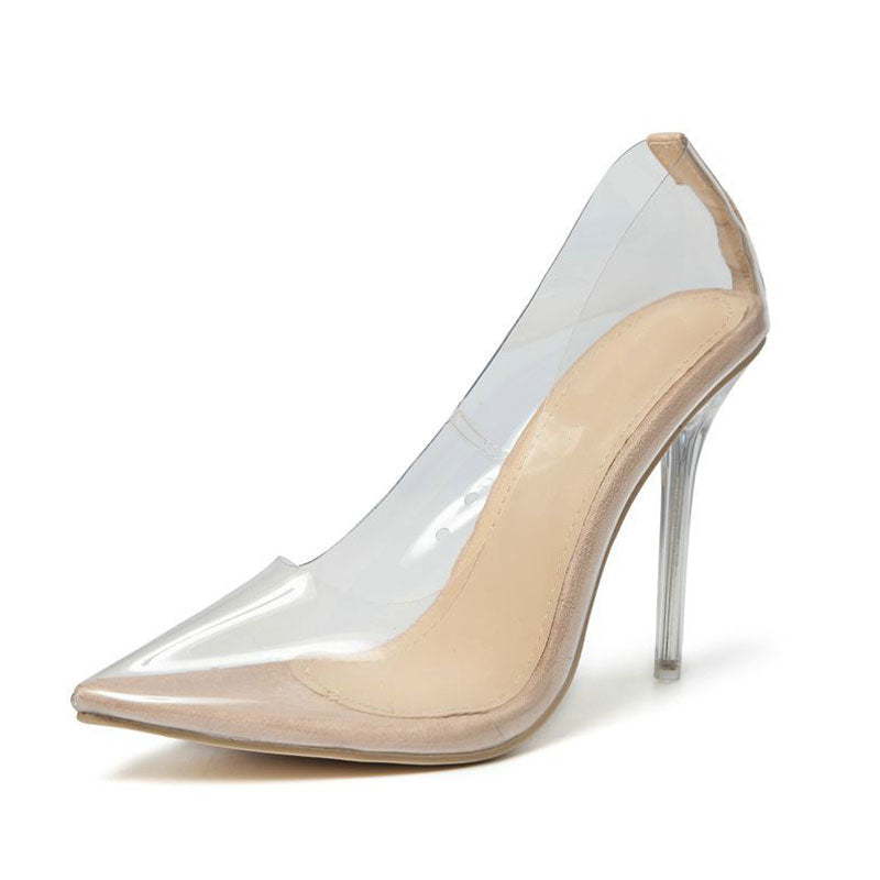 Powerful Transparent Pointed Toe High Heel Suede Trim Pumps - Apricot