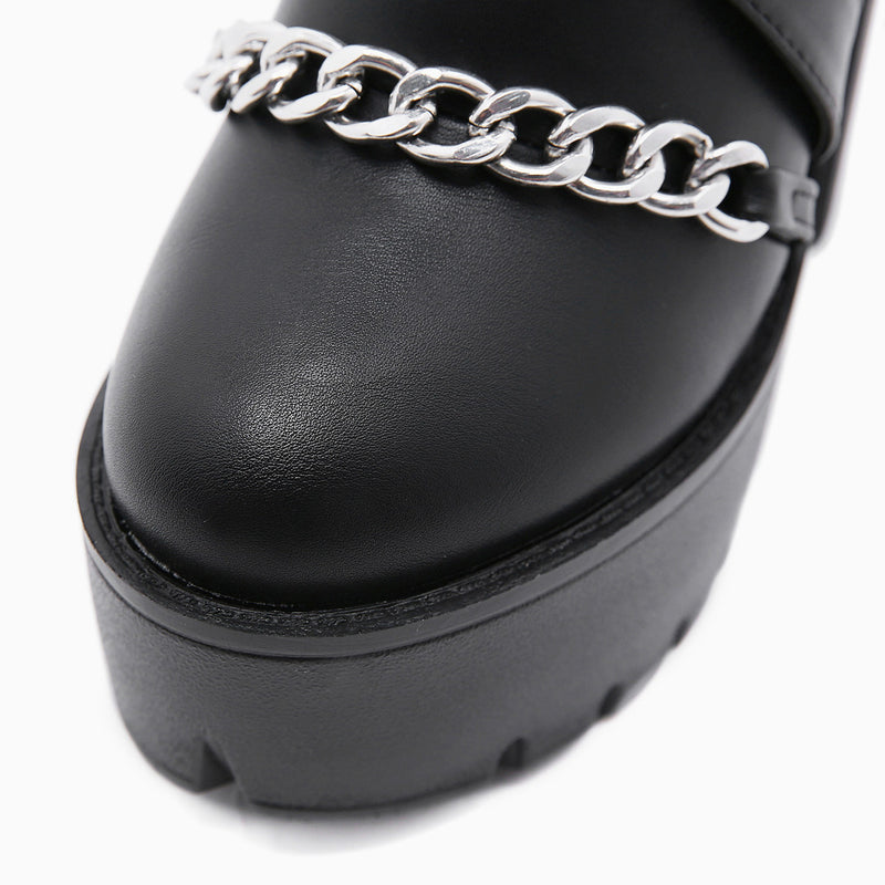 Punk Cutout Chain Trim Chunky Heel Platform Boots - Black