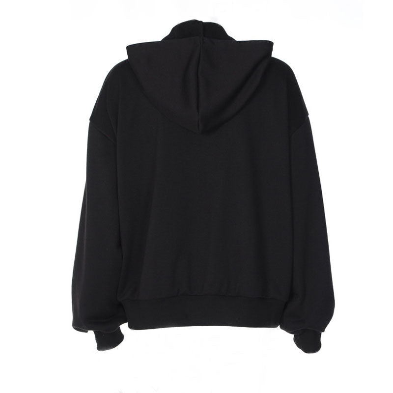 Punk Style Butterfly Print Drop Shoulder Long Sleeve Oversized Hoodie - Black