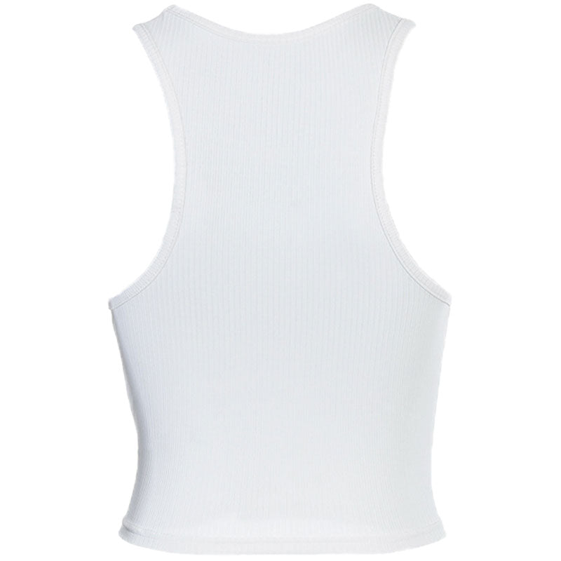 Punk Style Ribbed Animal Print Scoop Neck Cropped Tank Top - White