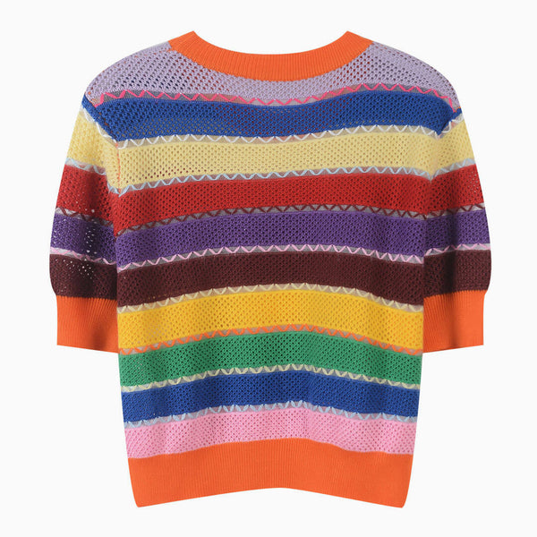 Rainbow Stripe Short Sleeve Crop Knit Top