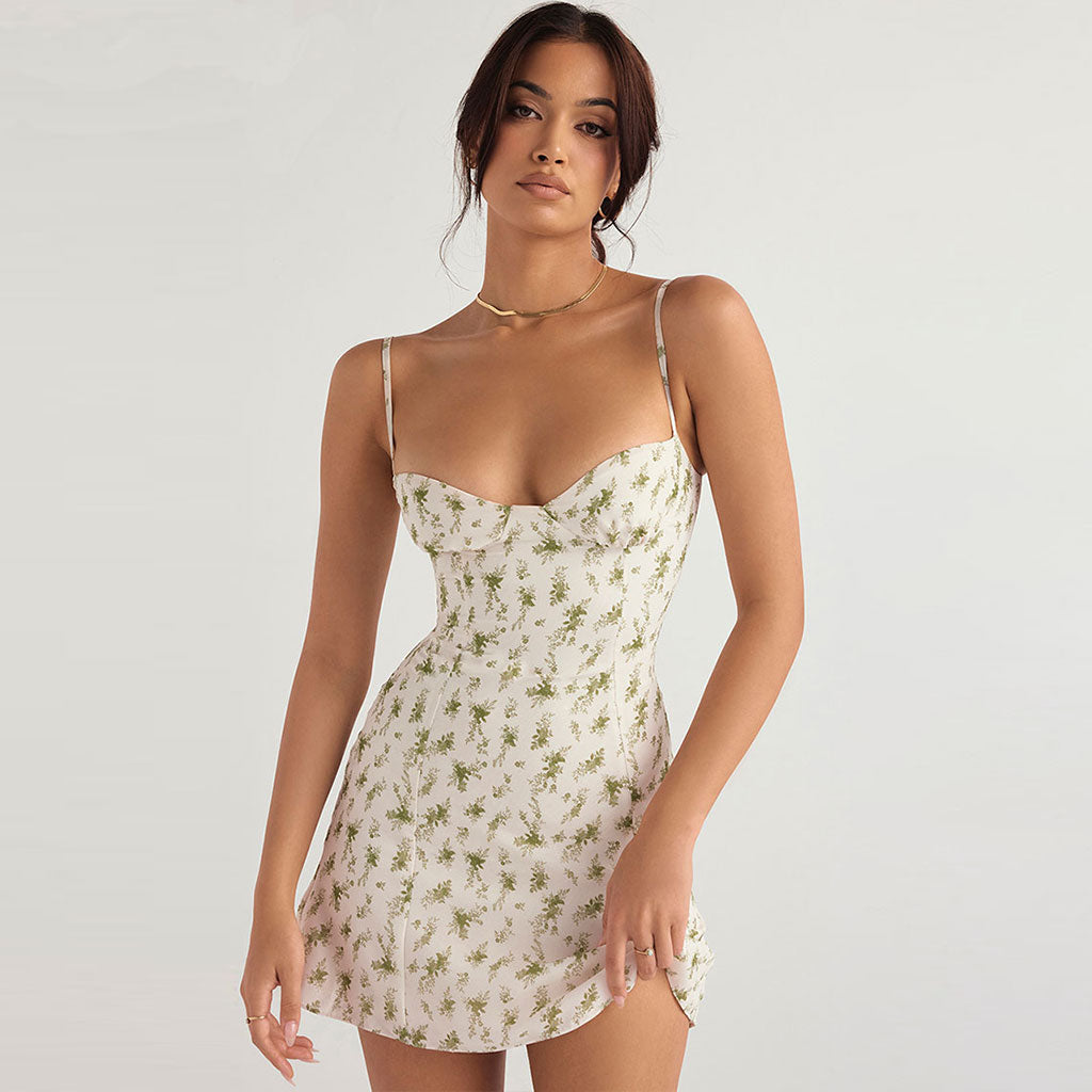 Refreshing Floral Printed Sweetheart Neck Slip Summer Mini Dress - Whi ...