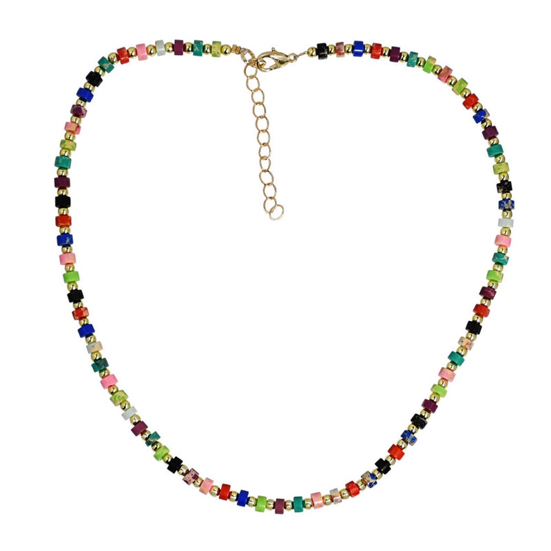 Retro Mixed Color Enamel Beaded Choker Necklace - Multicolor