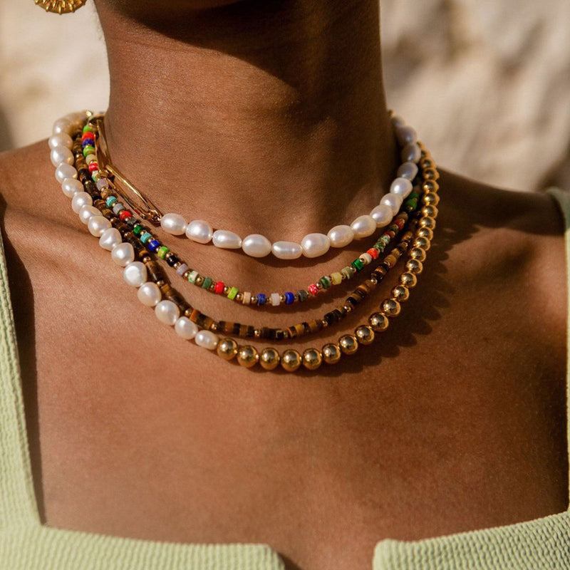 Retro Mixed Color Enamel Beaded Choker Necklace - Multicolor