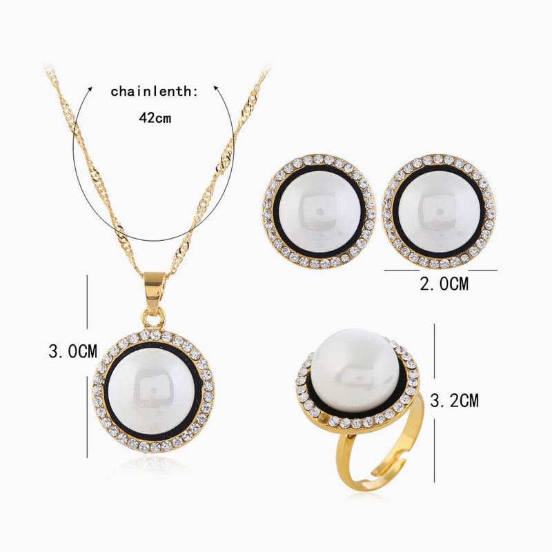 Celebrity Rhinestone Perlized Beaded Trimmed Jewelry Set - White