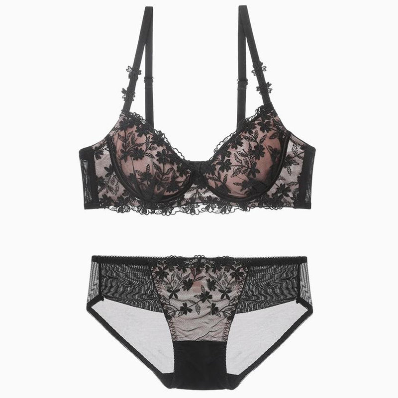 Romantic Intricate Floral Embroidered Underwired Lace Bra Set