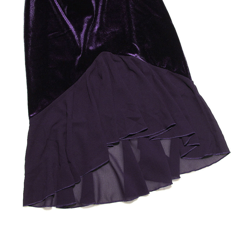 Sexy High Low Mesh Panel Ruffle Hem Long Sleeve Velvet Mini Dress - Purple