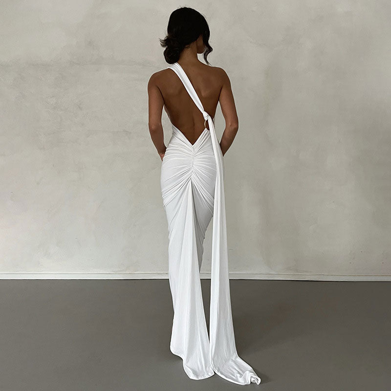 Ruched backless dress shop