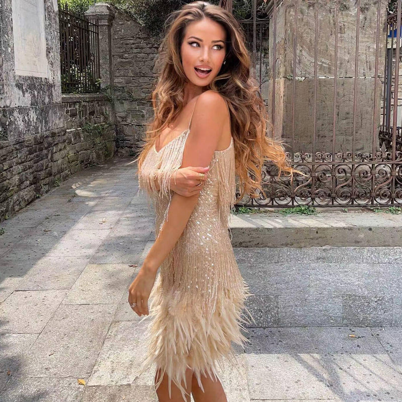 Fringe Fashion Gold Sequin Fringe Bodycon Mini Dress