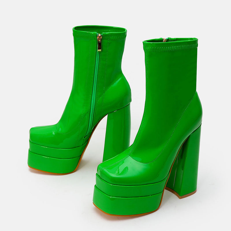 ASOS DESIGN Reversed mid-heel sock boots in green | ASOS