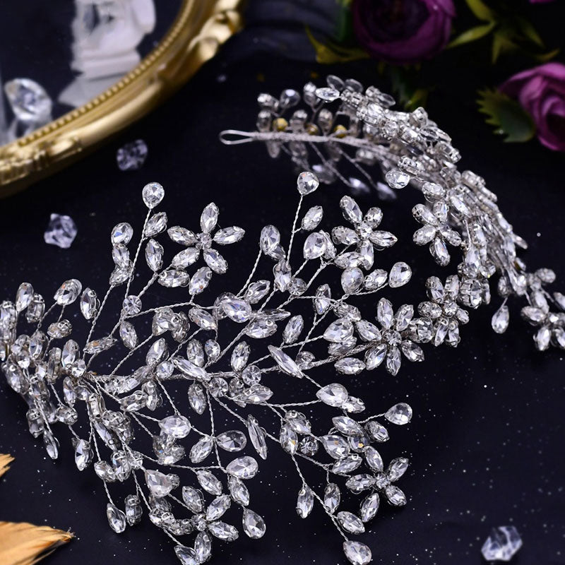 Sparkling Branch Effect Teardrop Crystal Embellished Headband - Silver
