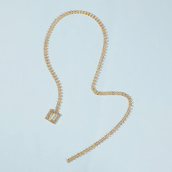 Sparkly Rhinestone Lariat Pendant Statement Choker Necklace - Gold