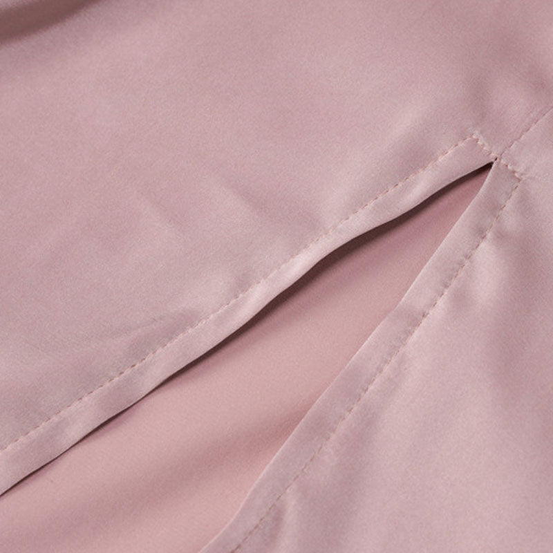 Sparkly Rhinestone Trim Cowl Neck High Split Backless Maxi Dress - Pink