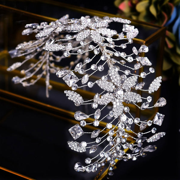 Sparkly Sunburst Bloom Crystal Rhinestone Embellished Headband - Silver