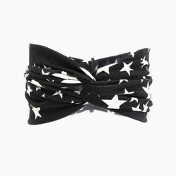Vacation Ready Stars Print Knot Front Turban Headband - Black