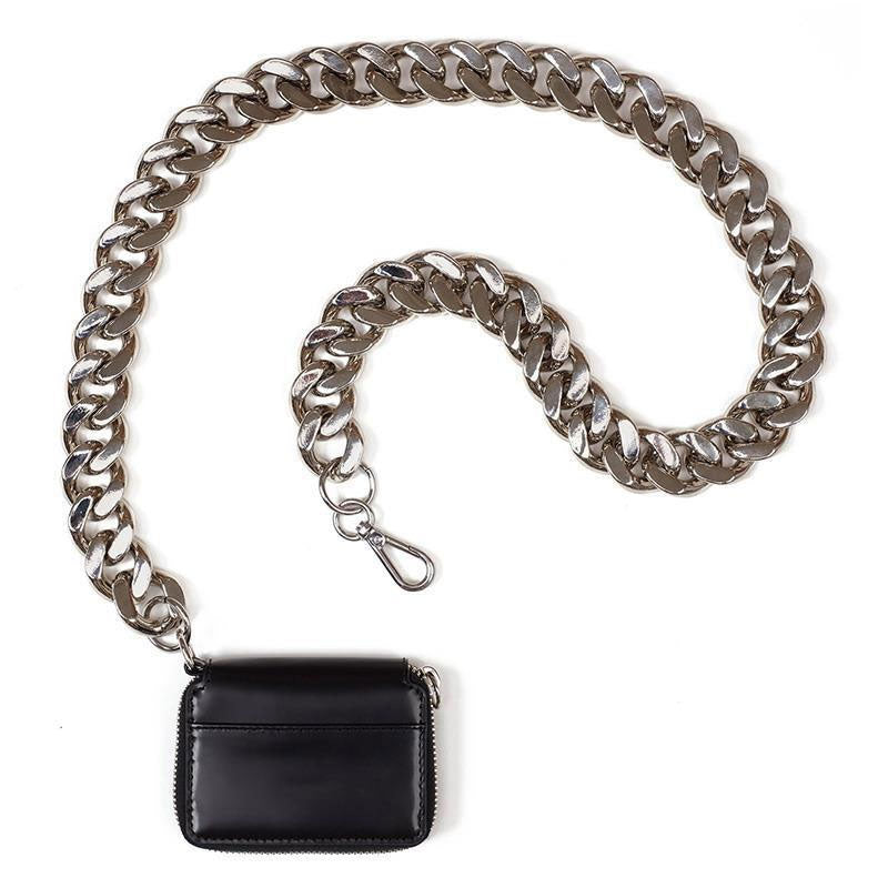 Black Woven Chunky Chain Strap Shoulder Bag