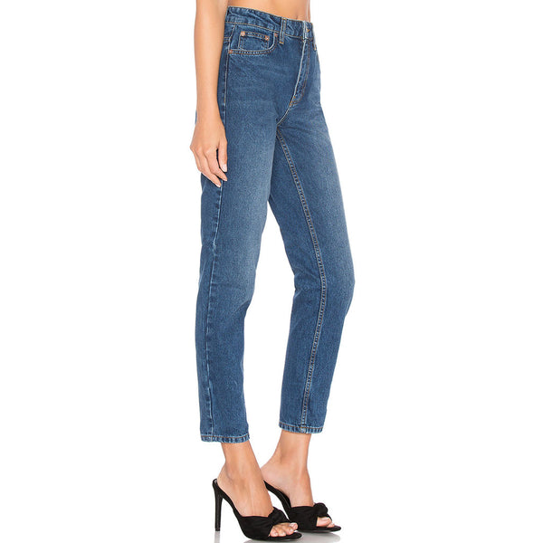 Street Style High Waist Faded Trim Skinny Leg Jeans - Blue