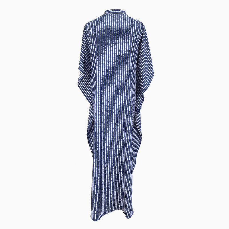 Casual Striped High Neck Batwing Sleeve Maxi Cover Up - Stripe