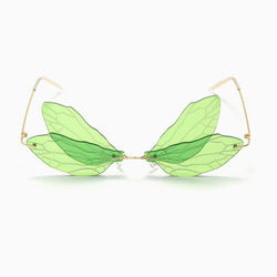 Iconic Look Colored Dragonfly Wings Rimless Sunglasses - Green