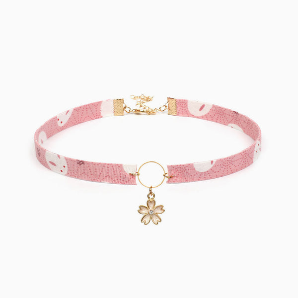 Ethnic Style Floral Pendant Choker Necklace - Pink