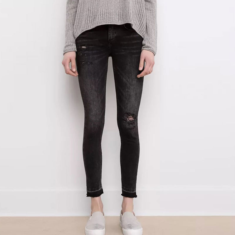 Trendy Cut Out High Waist Faded Distressed Skinny Jeans - Black