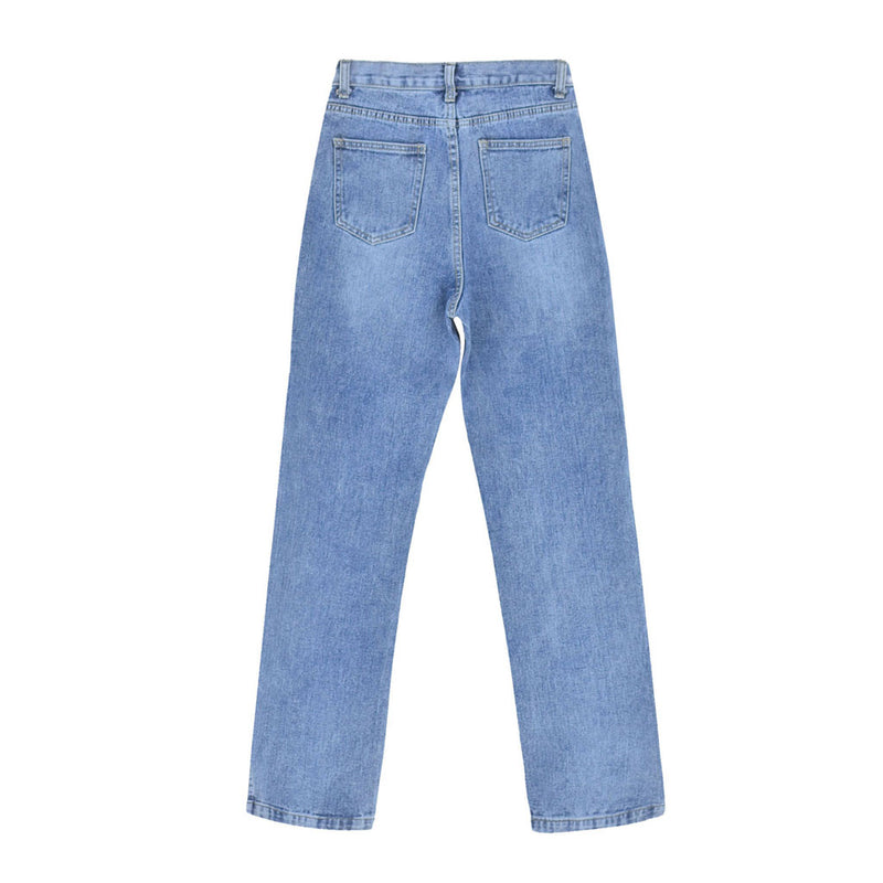 Trendy Cut Out High Waist Side Slit Wide Leg Jeans - Blue