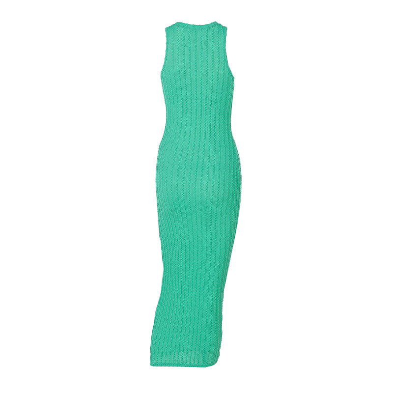 Trendy Sleeveless Round Neck Cable Knit Midi Dress - Green