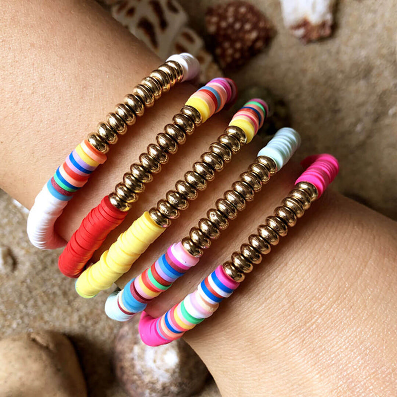 Tribal Orbit Enamel Beaded Polished Seed Bracelet Set - Multicolor