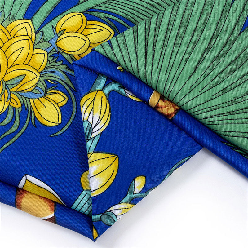 Tropical Print Oversized Square Silk Twill Scarf - Klein Blue