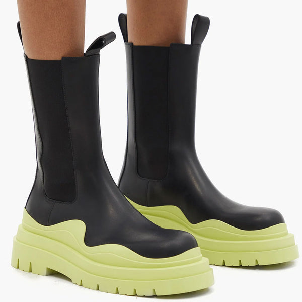 Unique Contrast Rubber-Trimmed Lug Sole Chelsea Boots - Yellow