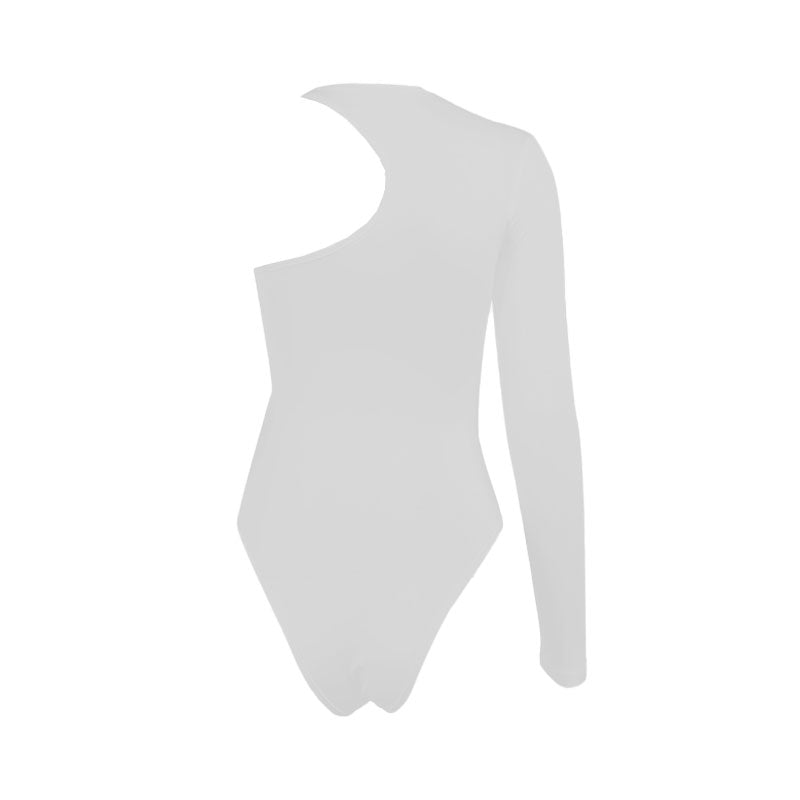 Unique One Shoulder Twist Front Long Sleeve Bodysuit - White