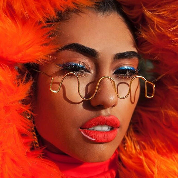 Unique Gold Tone Wavy Lensless Eyeglass Half Frame - Gold