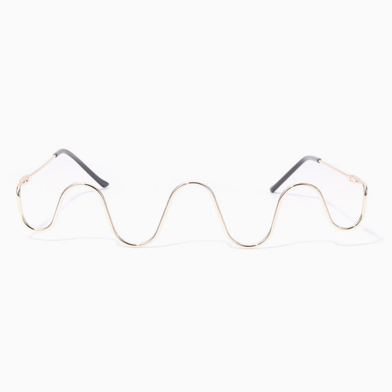Unique Gold Tone Wavy Lensless Eyeglass Half Frame - Gold