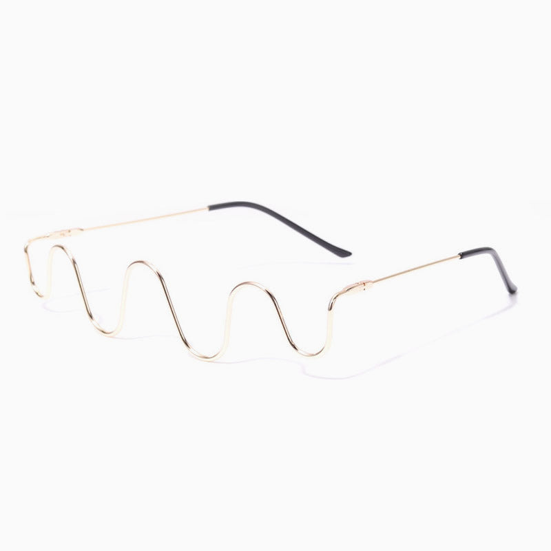 Unique Gold Tone Wavy Lensless Eyeglass Half Frame - Gold