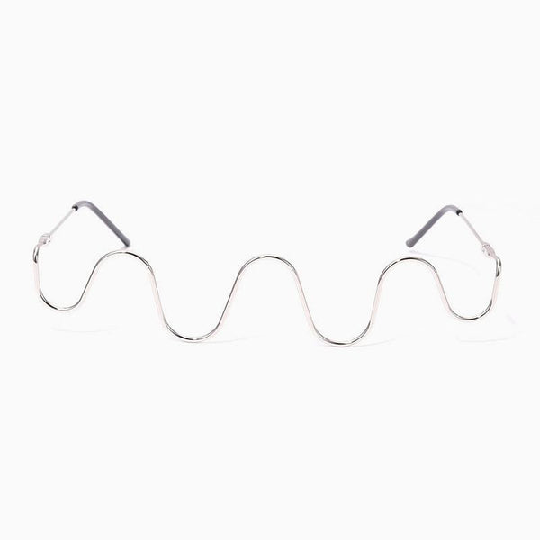 Unique Gold Tone Wavy Lensless Eyeglass Half Frame - Silver