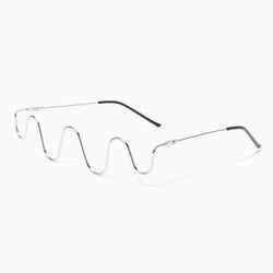 Unique Gold Tone Wavy Lensless Eyeglass Half Frame - Silver