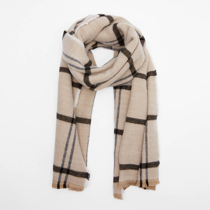 Versatile Plaid Printed Frayed Oversized Blanket Scarf - Khaki