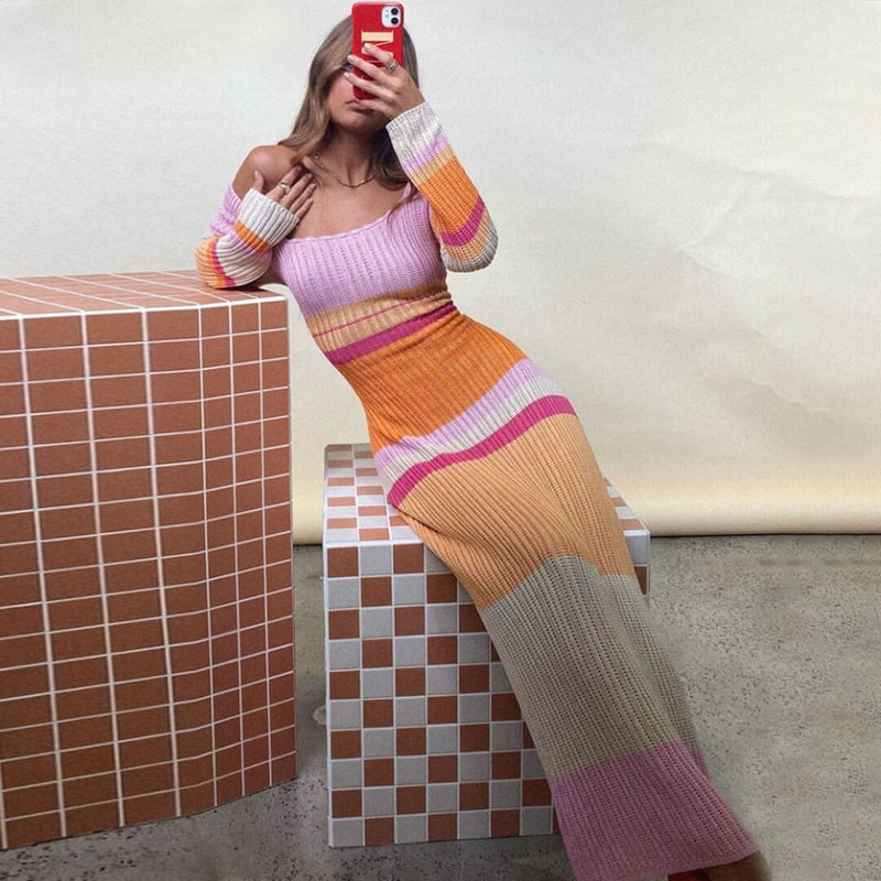 Crochet knit maxi dress discount