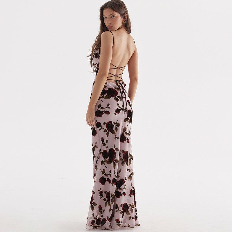 Pink lace deals fishtail maxi dress