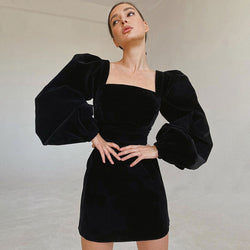 Vintage Women Girdle Dress Square Neck Velvet Dress Lady Cocktail