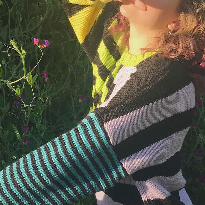 Vintage Stripe Long Sleeve Cropped Oversized Sweater - Multicolor
