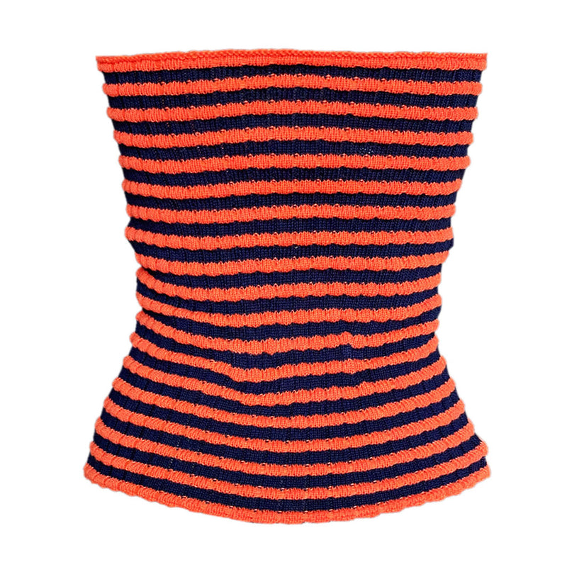 Vintage Striped Strapless Twist Front Cut Out Crop Knit Top - Blue