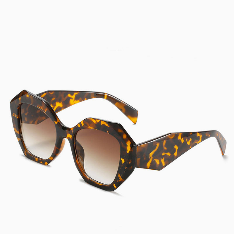 Vintage Style Bold Chunky Frame Hexagon Sunglasses - Brown